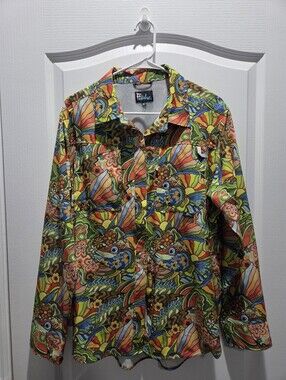 Fishe Ladies Hidden Button Down Long Sleeve Fish Pattern, Light Weight